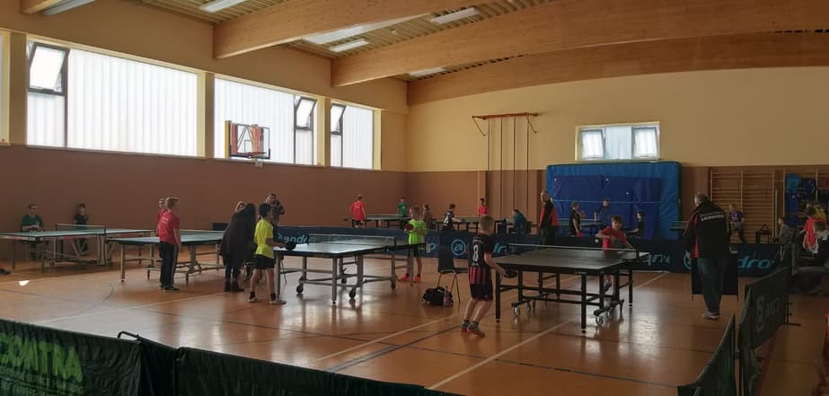 Tischtennistisch mit Schläger und Ball